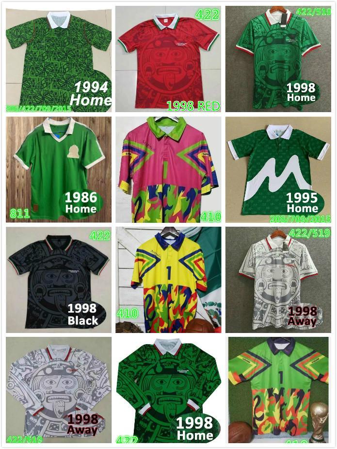 

1986 1994 1995 1998 MEXICO RETRO VINTAGE BLANCO Thailand Quality soccer jerseys uniforms Football shirt Campos GOALKEEPER camiseta futbol, Red