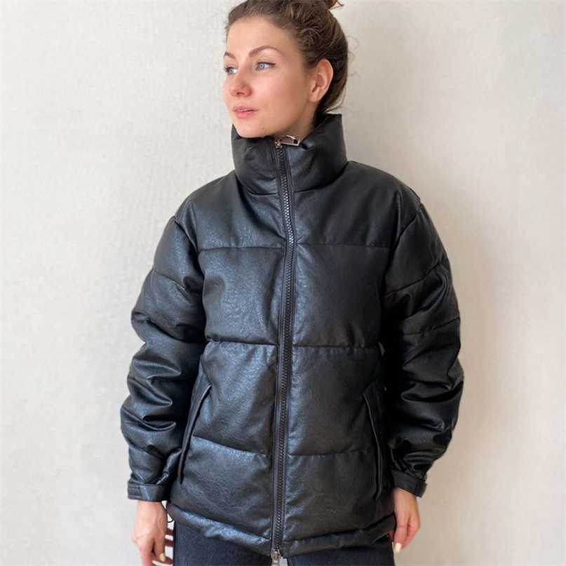 

Women Winter PU Leather parkas Solid thicken zipper warm windproof jackets snow coat for female size -3XL 211108, Gray