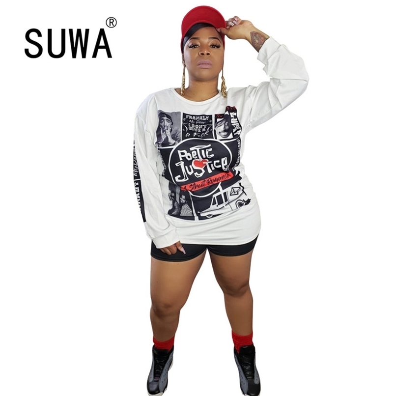 

Character Letter Print Casual Plus Size Sweatshirt Streetwear Women O Neck Long Sleeve Loose T-shirts Harajuku White Orange Tees 210525