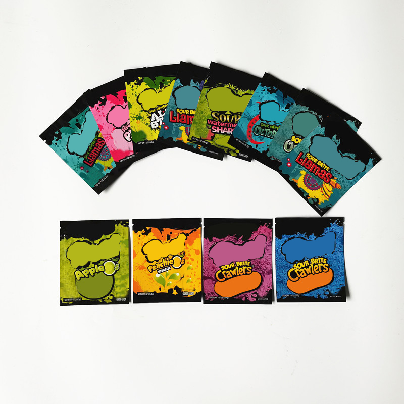 

12 flavor mylar bag trolli trrlli Errlli edibles Gummies packaging smell proof resealable zipper pouch 600mg