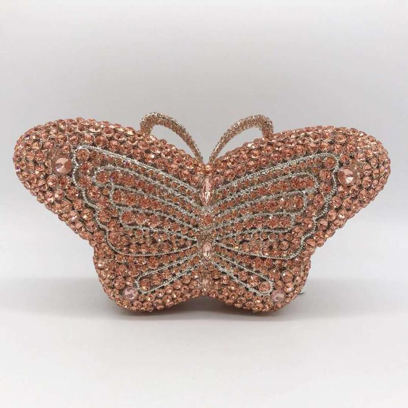 

Evening Bags Butterfly Shape Luxury Crystal Rose Gold Bag Women Party Prom Wedding Red Purse Clutch Ladies Deluxe Chain Handbags, Show as picture