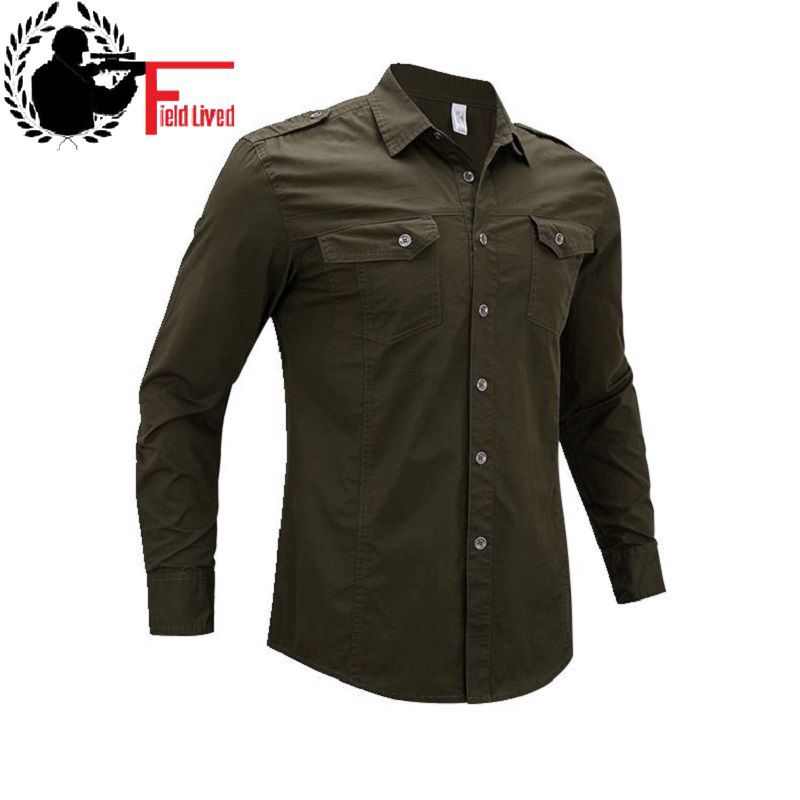 

Military Style Men Shirts Long Sleeve Cotton Cargo Tactical Army Top Male Shirt Green Khaki Navy Blue Big Size Plus 4XL Xxxl  210518, Dark blue