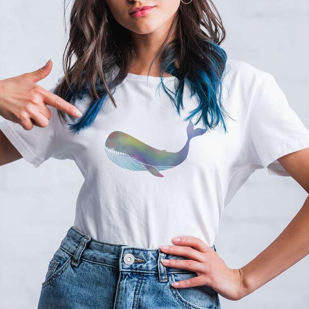 

animal printed minimalism personalized clothes women t shirts transparent whale funny graphic plain white female