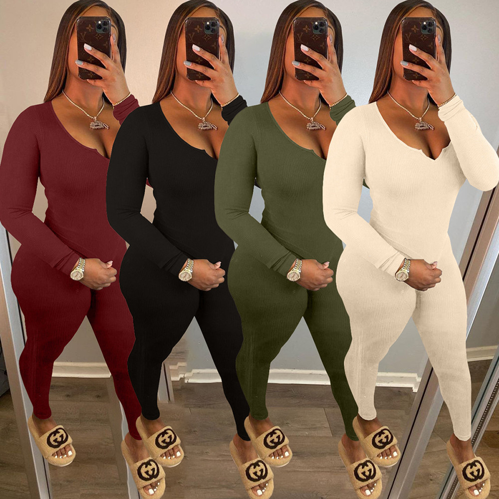 

Ribbed Knitted Women' Sportswear Long Pants Suit Cleavage Full Sleeve Slim Fit Crop Top and Stretchy Bodycon Legging Two Pieces Outfits, Black