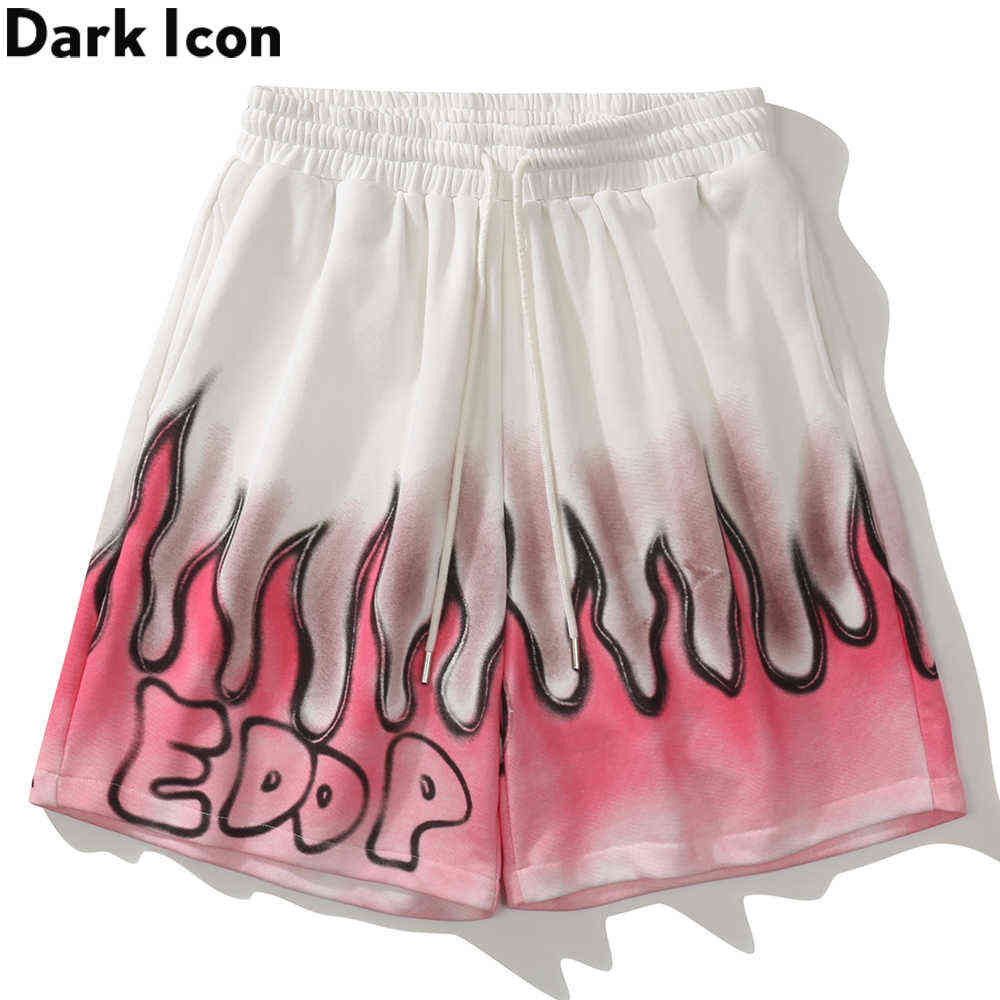 

Flame High Street Shorts Men Women Summer Elastic Waist Casual Cotton Shorts Man Black White 210603