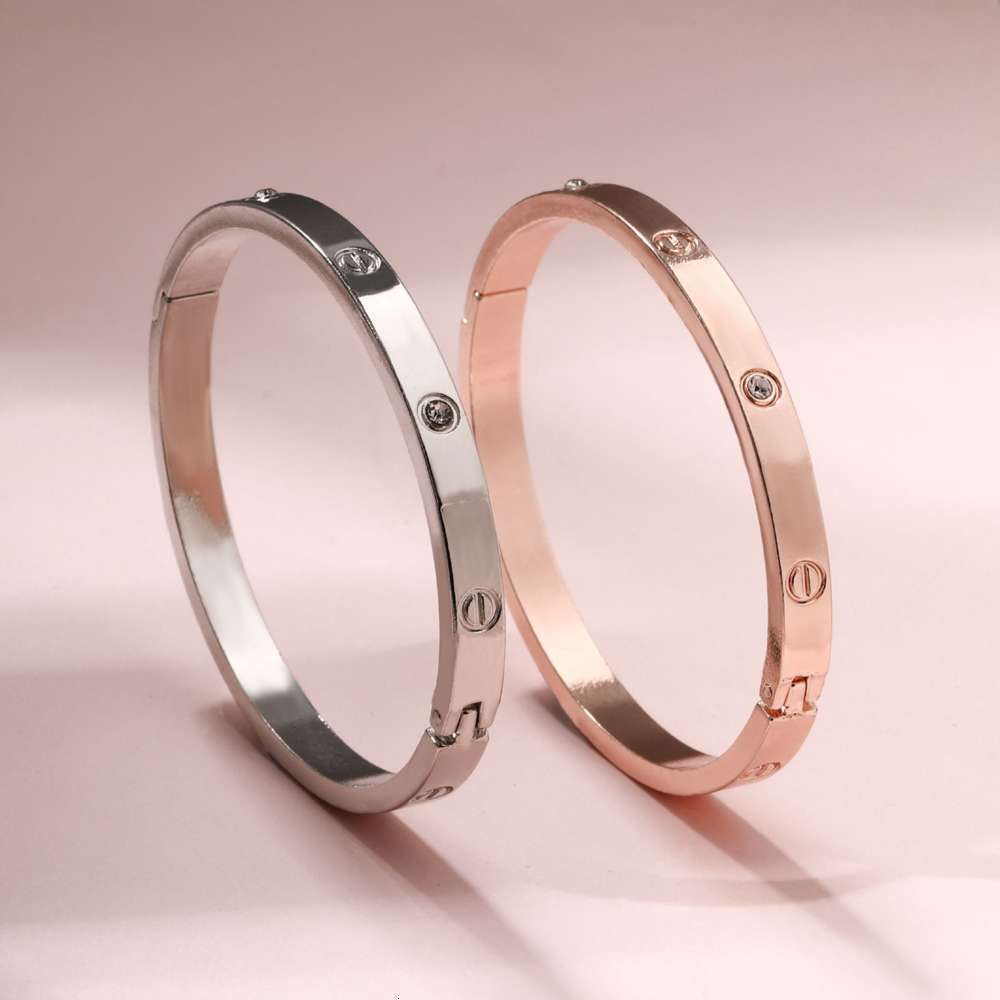 

Hand catenary Korean version net red plated Rose Gold 18k diamond inlaid lovers Bracelet simple hand decoration, Golden;silver
