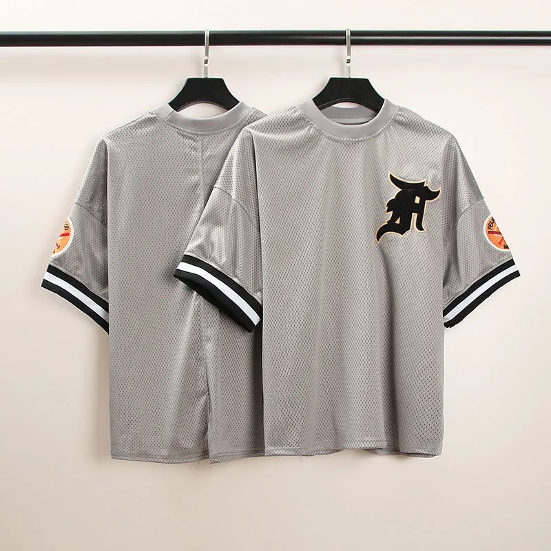 

Fear Of God Justin Bieber Wear Hiphop mesh short sleeves armbands T-shirts Gray black Quality for Men 5 fog main line, White;black