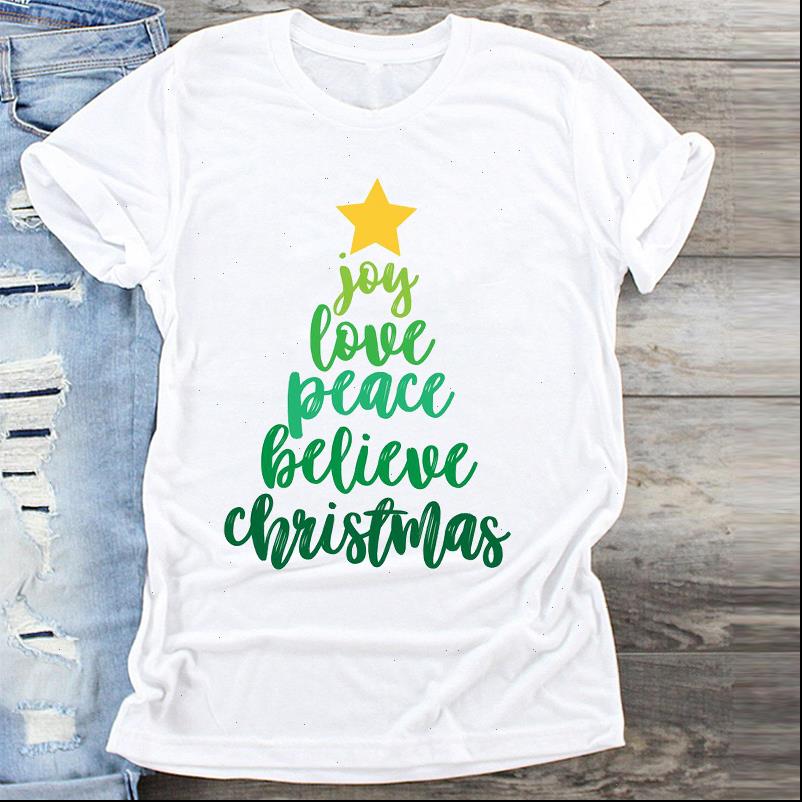 

women letters t shirts tree star fashion clothing merry christmas print clothes graphic female tshirts shirt ladies tee, White