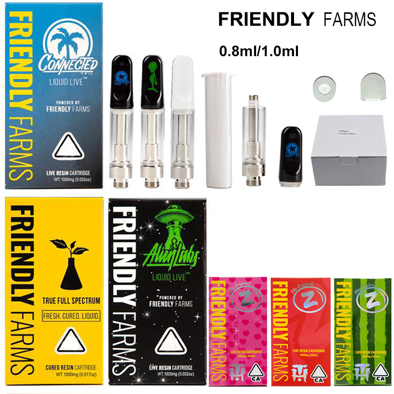 

Newest Friendly Farms Atomizers With Packages FF Live Resin Ceramic Glass Vape Carts 0.8ml 1.0ml Clear Tank 510 Thread Cartridges
