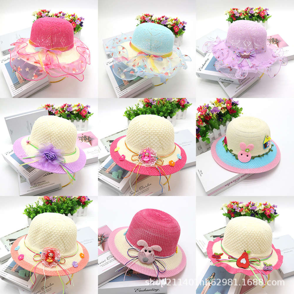 

Baby girl's hat South Korea Summer Beach Hat children's straw sunscreen sun Princess cool, Yellow