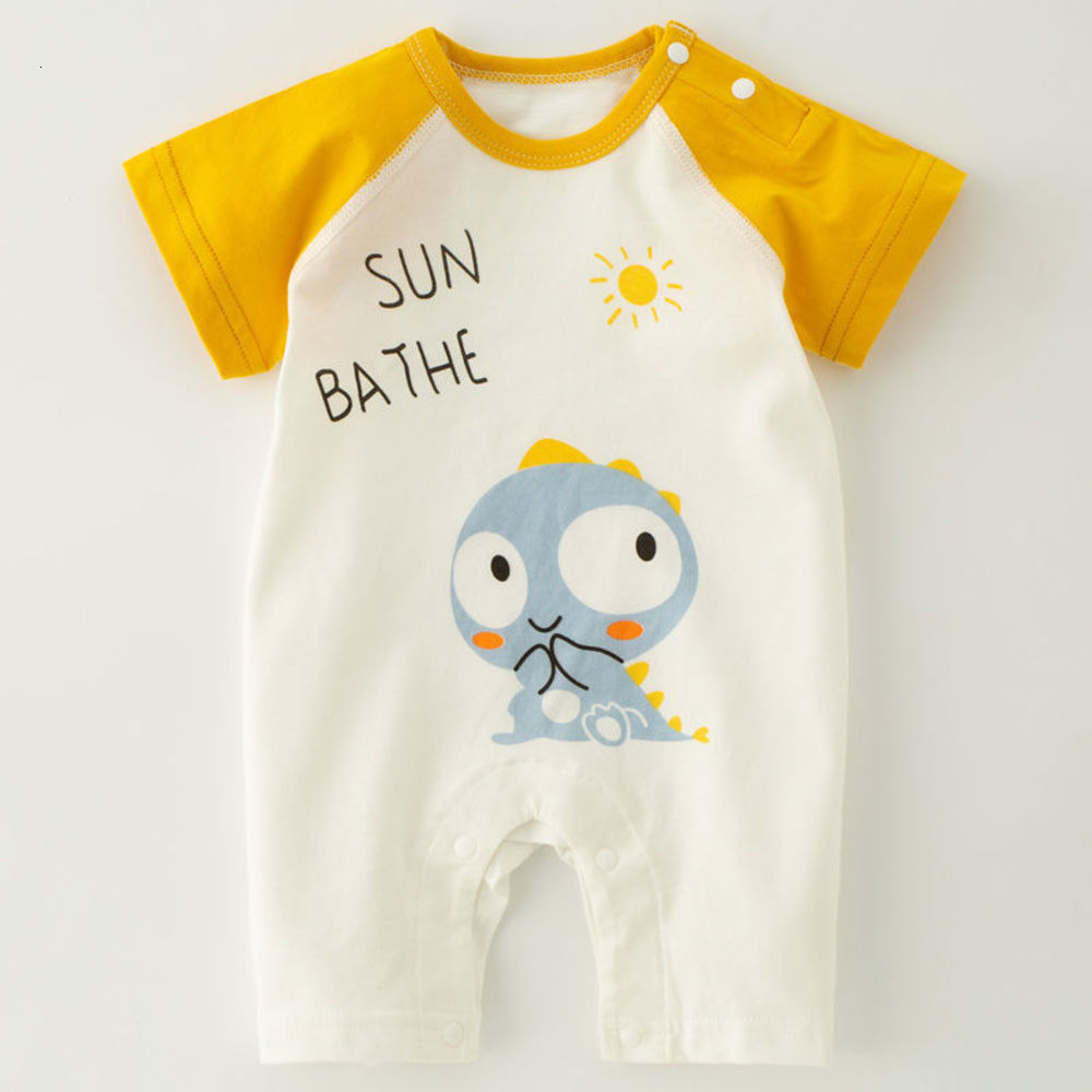 

Baby Jumpsuit summer short sleeve thin style baby boys and girls clothes crawling suit pajamas wear, White