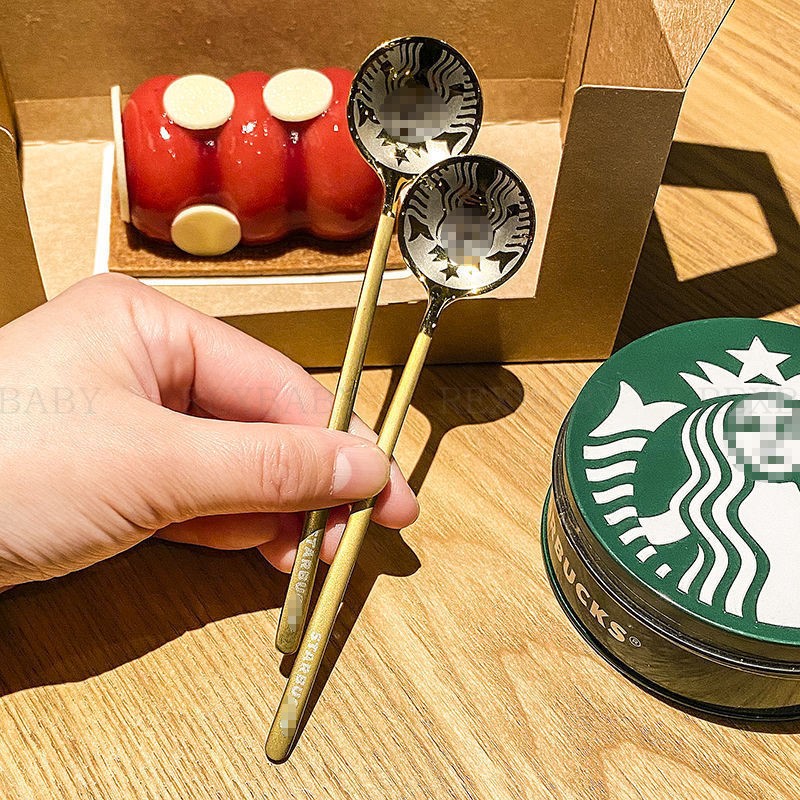 

Popular Starbucks Stainless Steel Coffee Milk Spoon Small Round Dessert Mixing Fruit Spoon Factory Supply