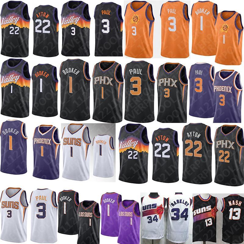 

Basketball jersey Devin 1 Booker Deandre 22 Ayton Chris 3 Paul Steve 13 Nash Jerseys, Black