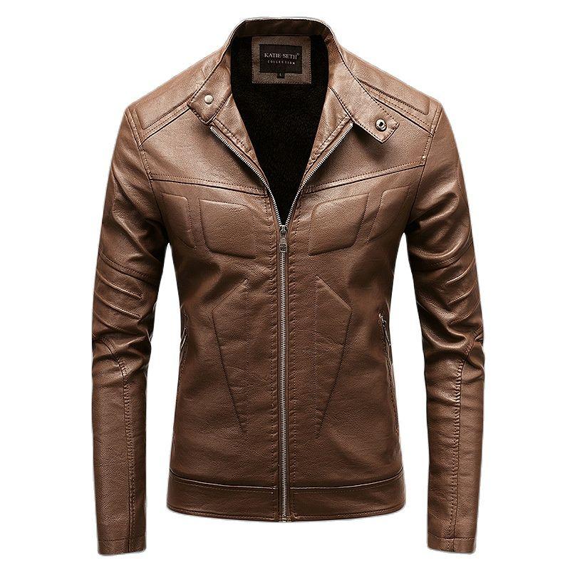 

Men's Jackets Street Leather Jacket Men Winter Fleece Motorcycle Pu Leahter Keep Warm Male Stand Collar Casual Windbreaker Slim Coat, Black;brown