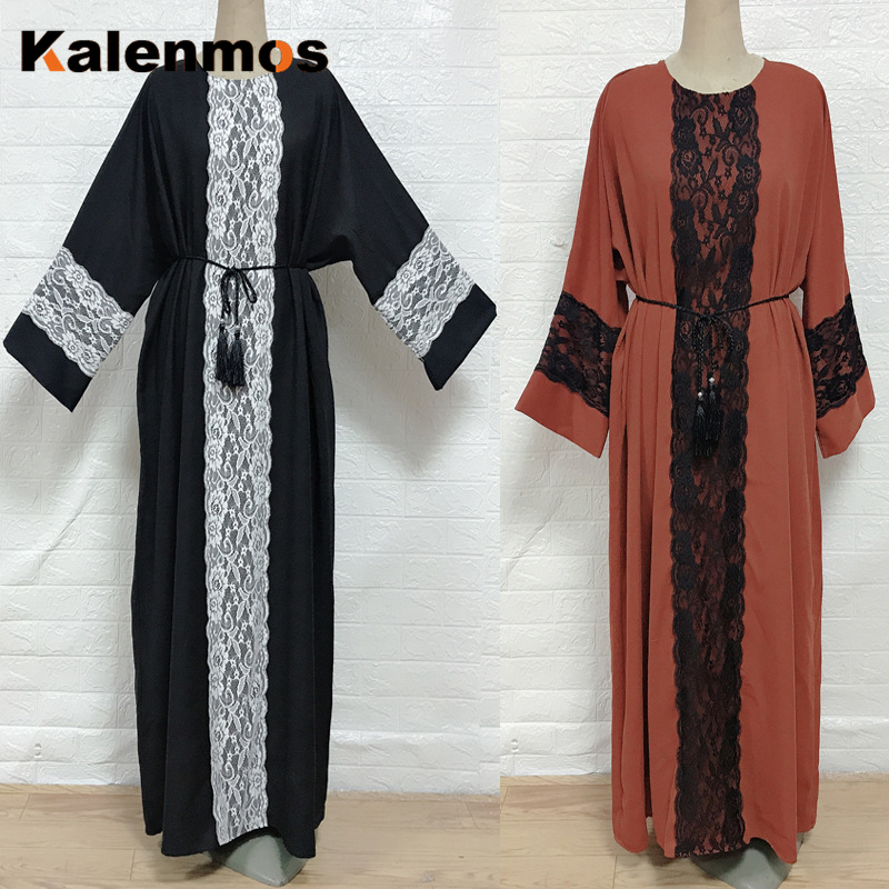 

Kalenmos Eid Muslim Abaya Dress Moroccan Kaftan Ramadan Islamic Women Turkey Dubai Lace-up Prayer Hijab Dresses Caftan Long Robe