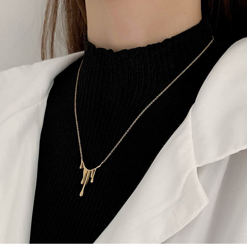 Winter's New Titanium Steel Irregular Pendant Necklace Plated 18K Plate Gold For Graceful Woman 2021 Trends Titanium Steel Christmas-image-742216651