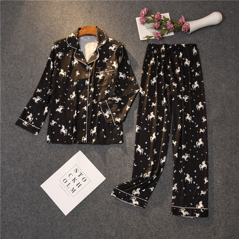 Comfortable Pajamas Can Be Worn Out of Home Clothes Long Sleeve Trousers Silk Printing Women&#039;s Suit-image-702724248
