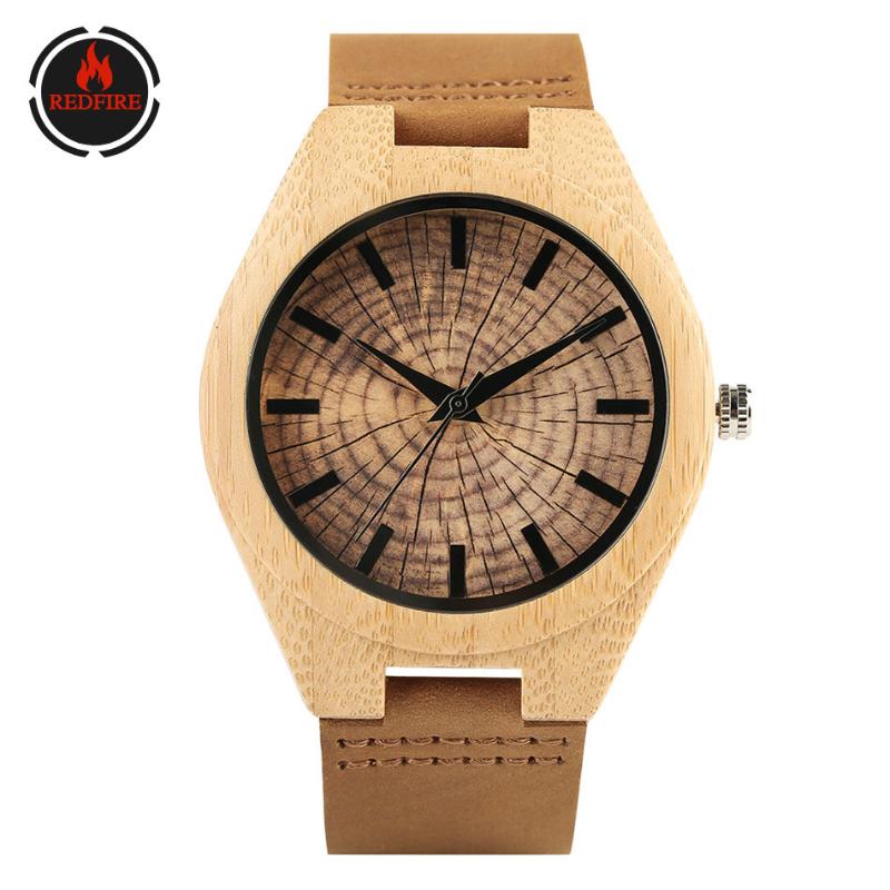

Wristwatches REDFIRE Wooden Watch Men Leather Quartz Watches Wood Annual Rings Dial Retro Casual Men's Reloj Masculino, Slivery;brown
