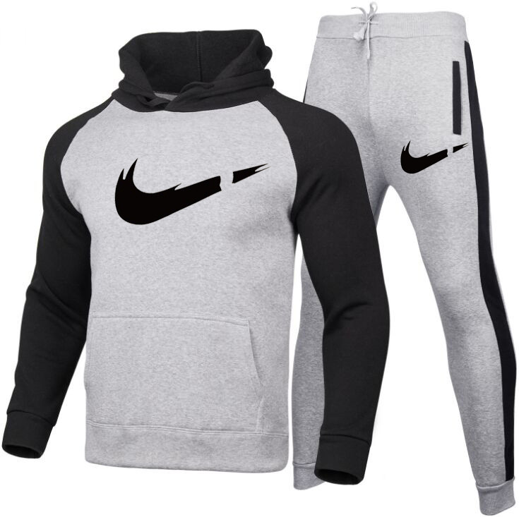 

2021 Casual Tracksuit Men Hoodies Pants Two Piece Sets Cotton Hooded Sweatshirt Outfit Sportswear Male Suit Clothing High Quality S-3XL, Gray