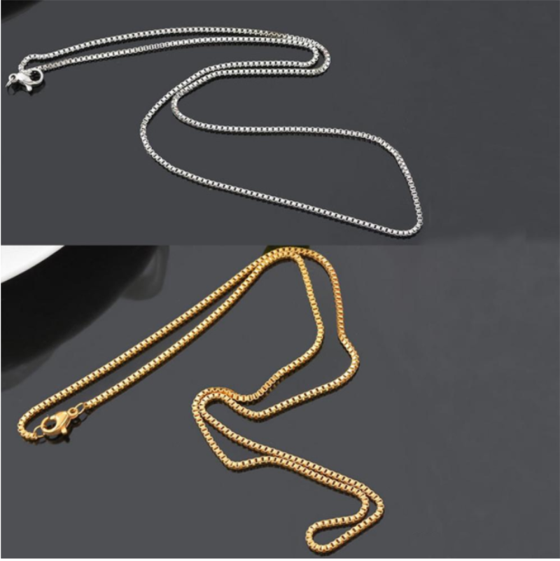 

Fashion Box Chain 18K Gold Chains Pure plated Silver Necklace long Chains Jewelry for Children Boy Girls Womens Mens 1mm 20116 C3