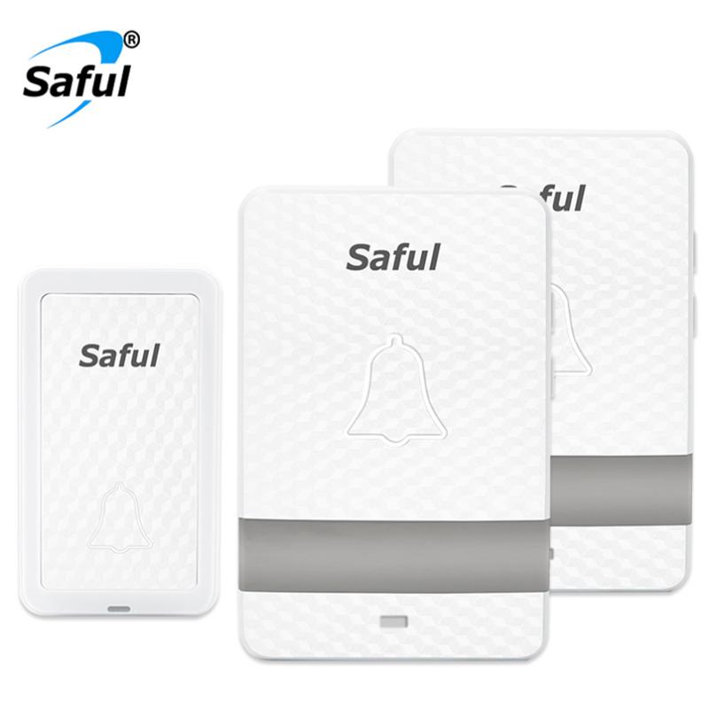 

Saful Self-powered Waterproof Wireless Doorbell No Battery Long Distance 1 Outdoor Push Button +2 Indoor Receiver Doorbells