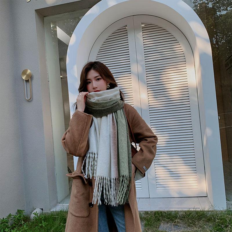 

Scarves Autumn And Winter Scarf Women's Imitation Cashmere Tassel Shawl Korean Style Gradient Color Fashion Warmth Wrap Head