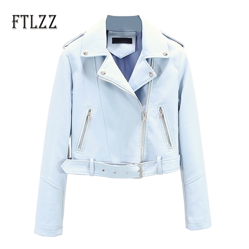 

Motorcycle Outerwear Women Faux Leather Jacket Fashion Spring Korean Slim With Belt Zipper Biker Coats 210602, Green