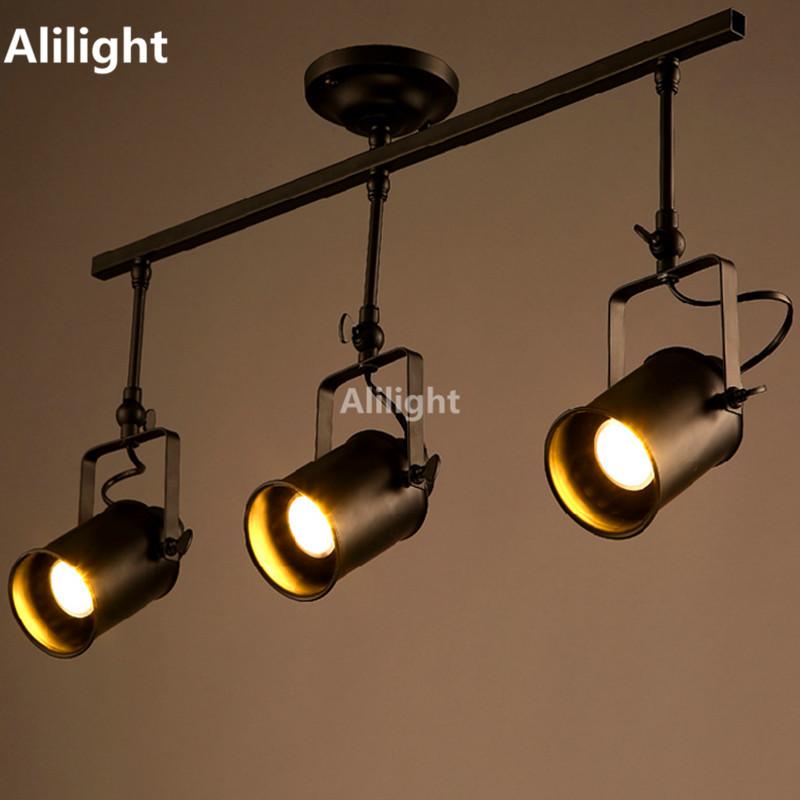 

Retro Loft Vintage LED Track Light Industrial Lamp Bar Clothing Personality Rail Three Heads Indoor Lighting Fixture Lights