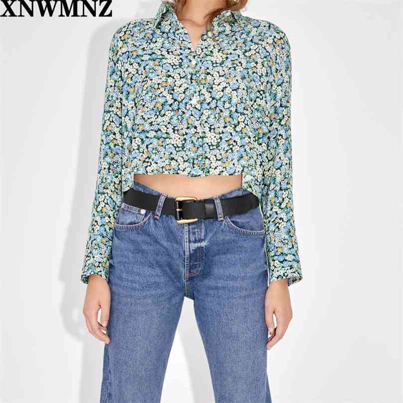 

women Vintage printed shirt Fashion Loose-fitting collared with long cuffed sleeves Shirts Female Chic Tops 210520, Sky blue
