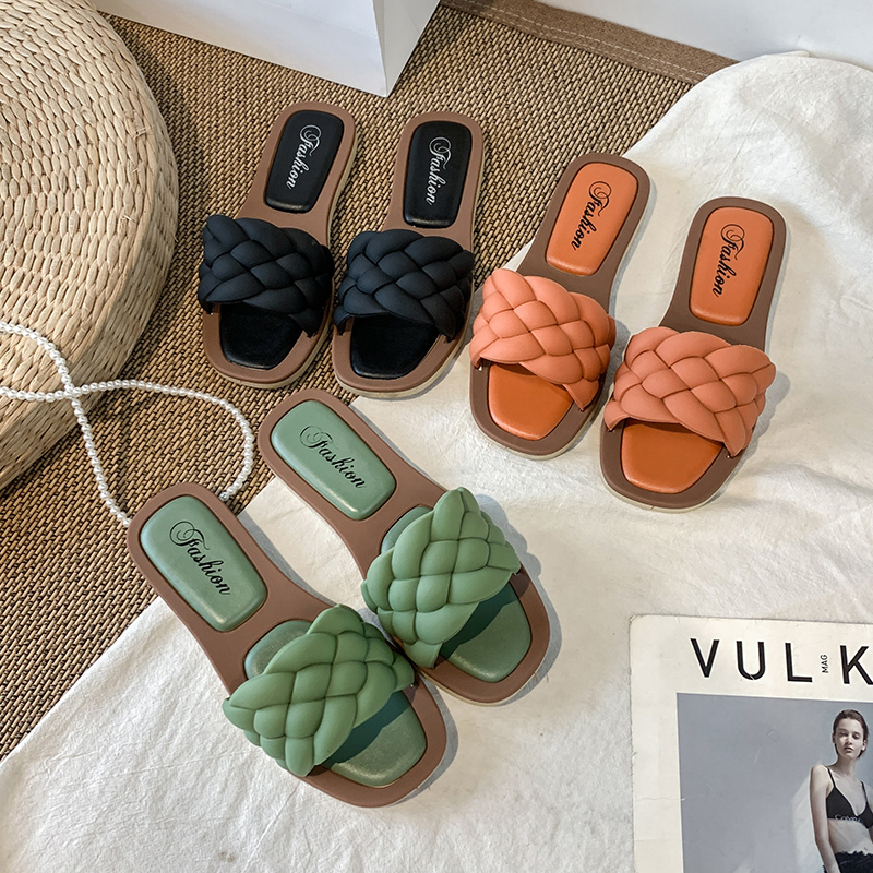 

Seaside Sandal Fashion Simple Summer One Word Flat Slippers Personality Joker Woven Wear Comfortable And Non-Slip, Orange