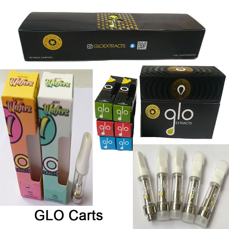 

GLO Carts .8ml 1.0ml Ceramic Coil Atomizers Empty Vape Pen Cartridges 510 Thread Thick Oil Atomizer Vaporizer Cartridge Newest Waferz Packaging