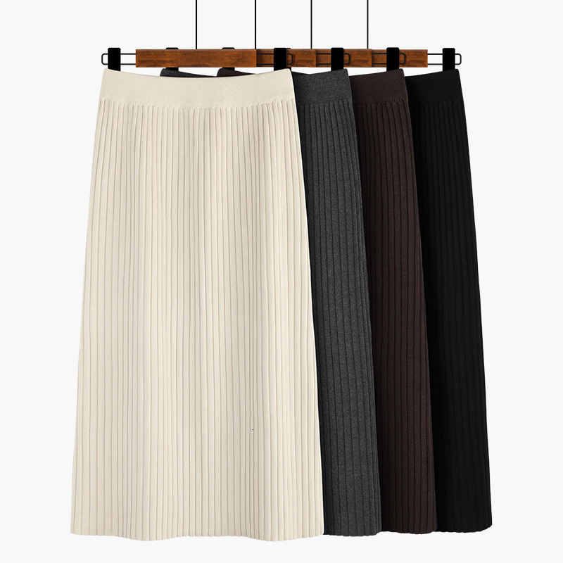 

Skirts Winter Thick Woolen Blend Calf Long Knitted Pencil Skirt Coffee Gray 0PZQ, Black