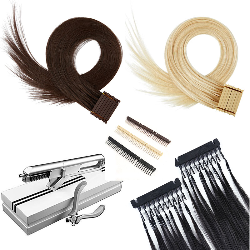 

6d hair extensions machine kit tool applicator gun first generation used Blonde brown human hair