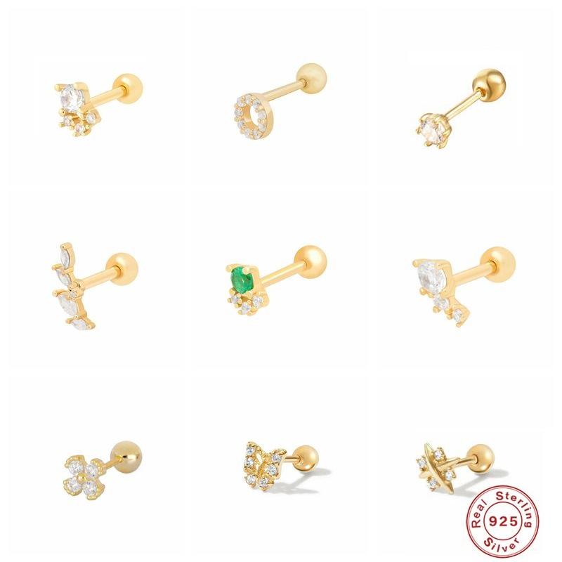 

Stud Aide Real 925 Sterling Silver Earring Earrings For Women Piercing Cartilage Minimalist Small Cute Earings Jewelry Brincos, Golden;silver