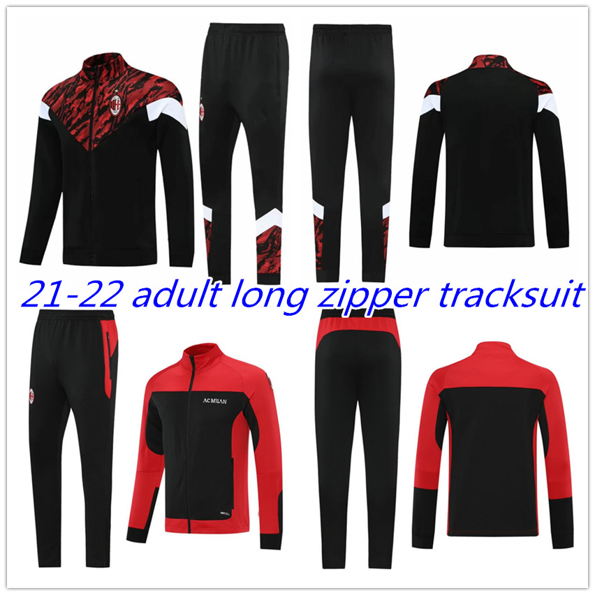 

2021 2022 AC adult tracksuit Soccer set full zipper survetement 21 22 Milan jacket PIATEK CALHANOGLU football Training suit, Black