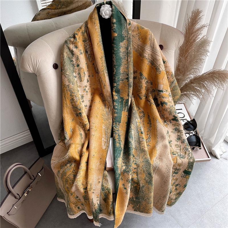 

Scarves 2021 Winter Scarf Style Cashmere Warm Hijab Luxury Print Horse Stripe Thick Blanket Shawl Wrap Bandana Head 180*65cm