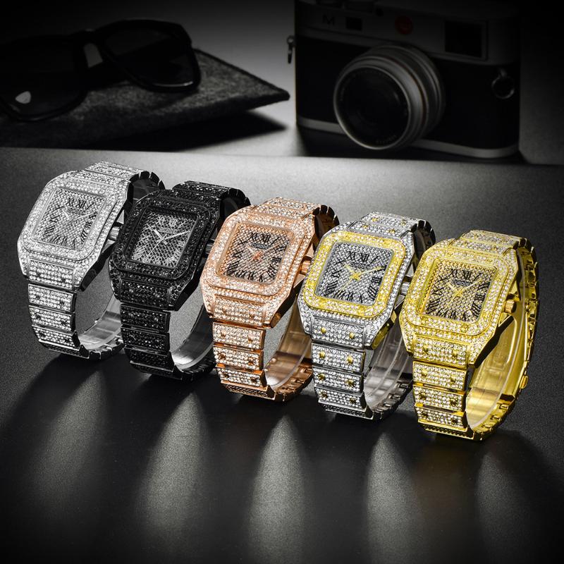 

Wristwatches Quartz Watches Iced Out Micro Pave Cubic Zirconia Hip Hop Style Stainless Steel For Men Women Gift, Gold