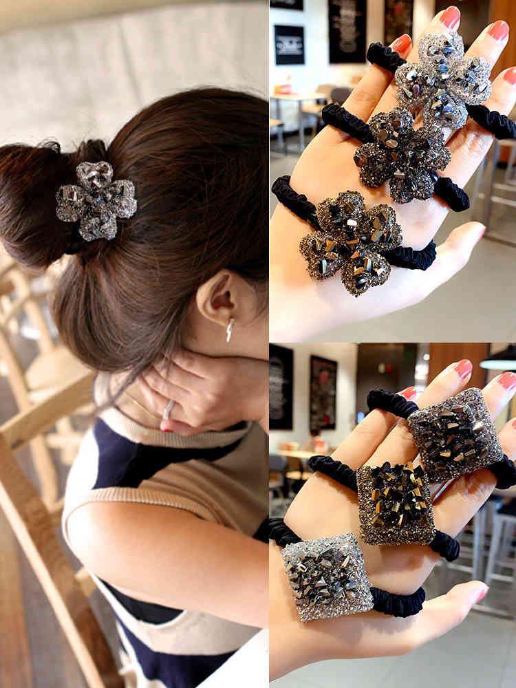 

Light Luxury Female Korean Simple Rhinestones 2021 Rope Accessories Leather Sleeve Hair Rubber Band