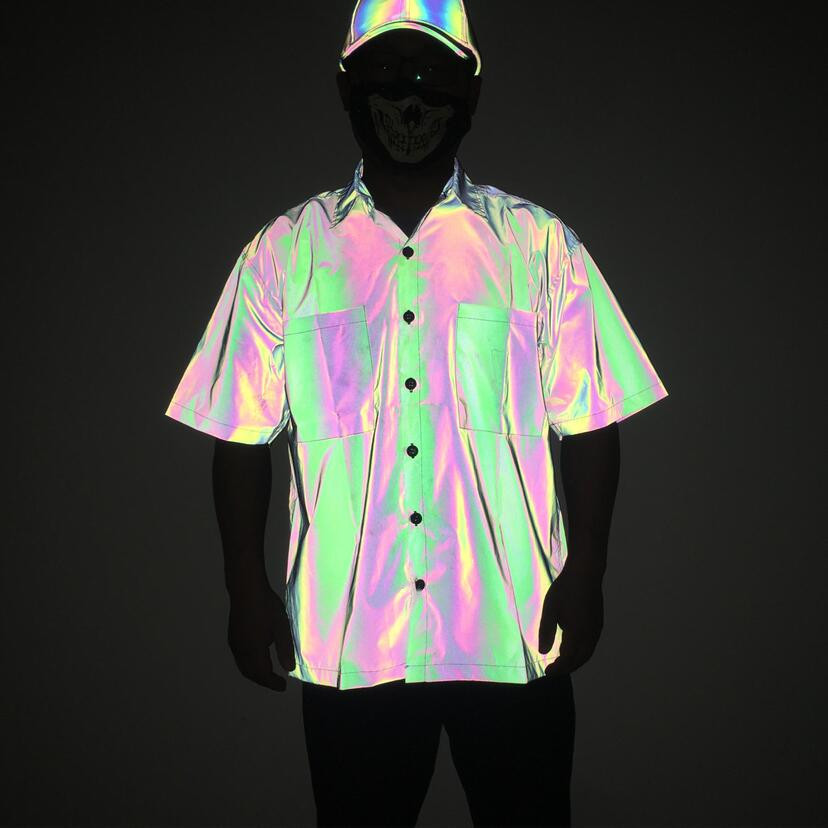 

High visibility shirt 100% polyester oversize short sleeve rainbow safety reflective tshirt men 3M glow in the dark tee shirts, Gray