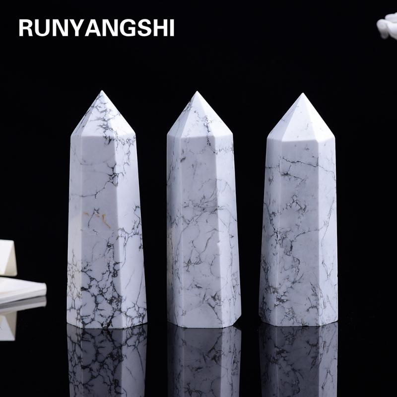 

Runyangshi 1pc Natural Rock Howlite Crystal Point Healing Stone Obelisk Wand Mineral Hand-polished 10x3cm Decorative Objects & Figurines