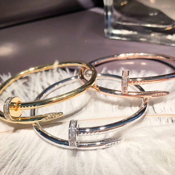 

Kajia nail Bracelet 925 Sterling Silver Plated 18K gold inlaid head and tail with diamond bracelet for lovers, Black