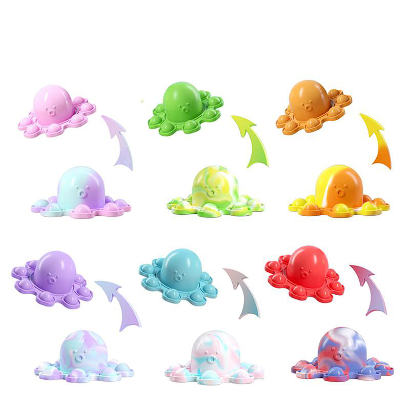 

2021 Toy Original Pop Fidget Funny Rainbow game Overturned Octopus Expression Flip Doll Silicone Decompression Pendant Toys 6 Color