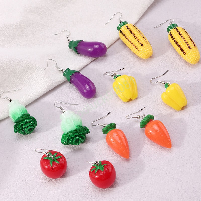 

Fashion Simulation Vegetable Dangle Earrings Creative Eggplant Tomato Corn Carrot Plastic Pendant Drop Earrings Women Jewelry