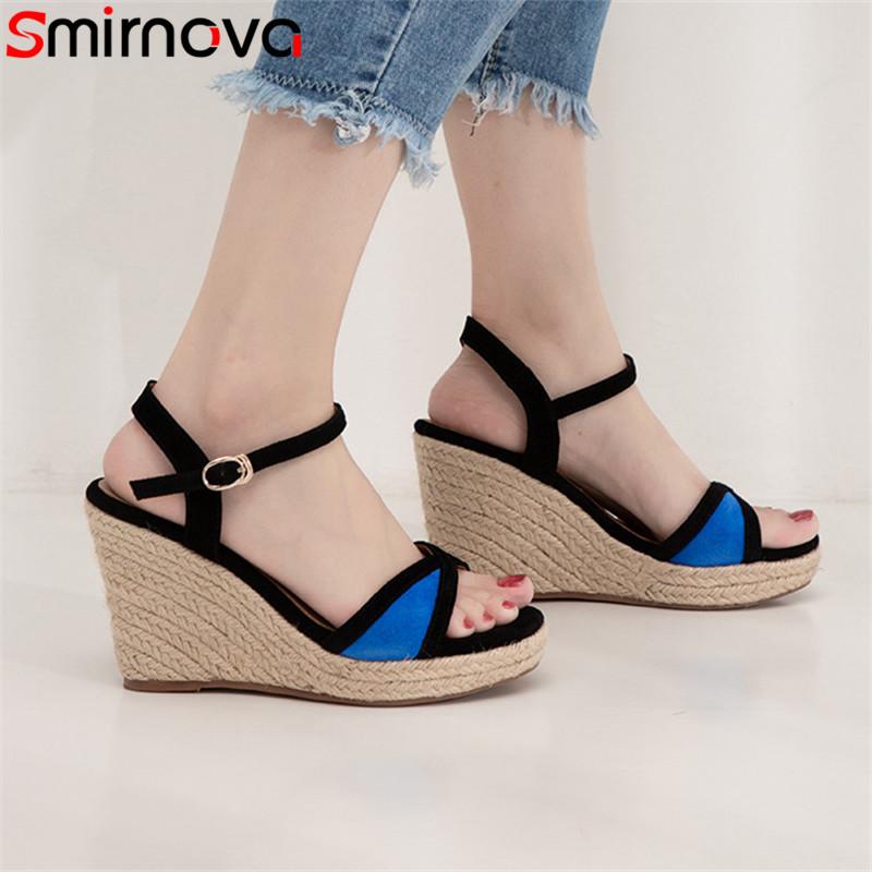 

Dress Shoes Smirnova 2021 Est Suede Leather Women Sandals Mixed Color Summer Casual Party Ladies Platform Wedges Woman, Black