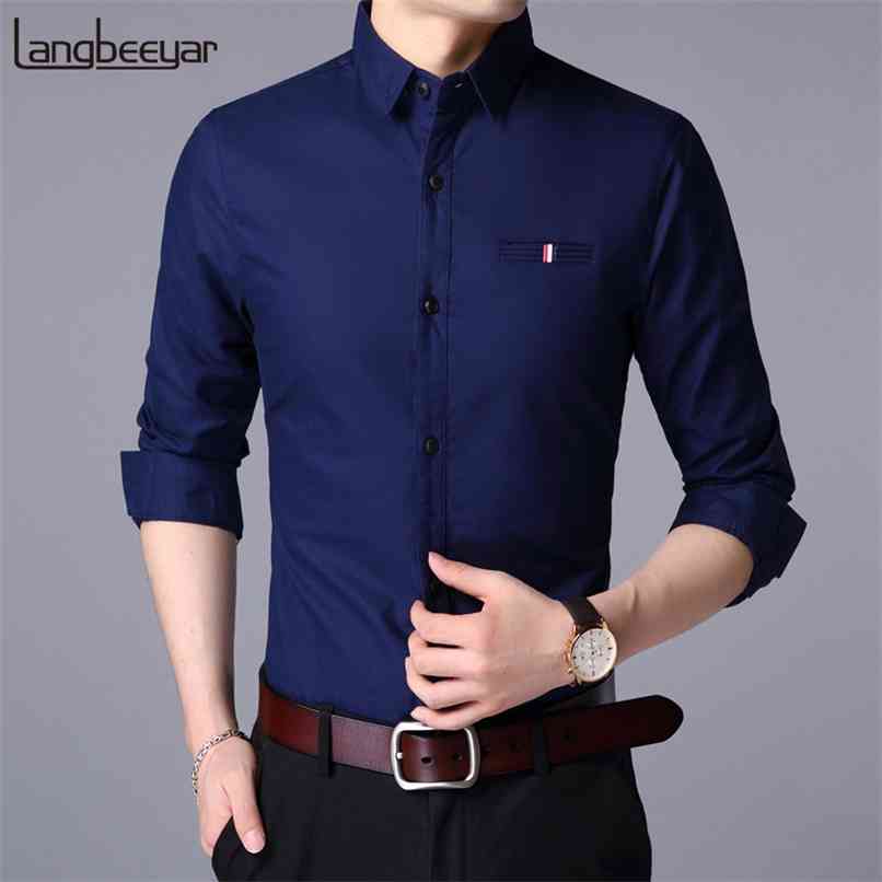 

Fall Fashion Brand Designer Shirt Man Dress Long Sleeve Slim Fit Button Down 100% Cotton Casual Mens Clothing 210809, Sky blue