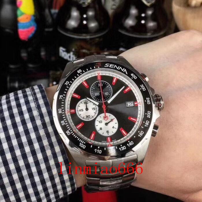 

mens designer watches chronograph quartz movement montre de luxe ss fashion sports wristwatch relogio masculino male clock gift, Slivery;brown