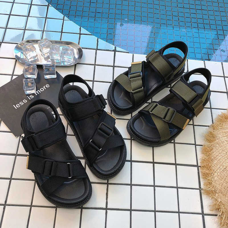 

SWONCO Casual Shoes Women Summer Sandals  Size 2020 Summer New Female Holiday Beach Sandals Flat Casual Shoes Black Female Y0721, Green