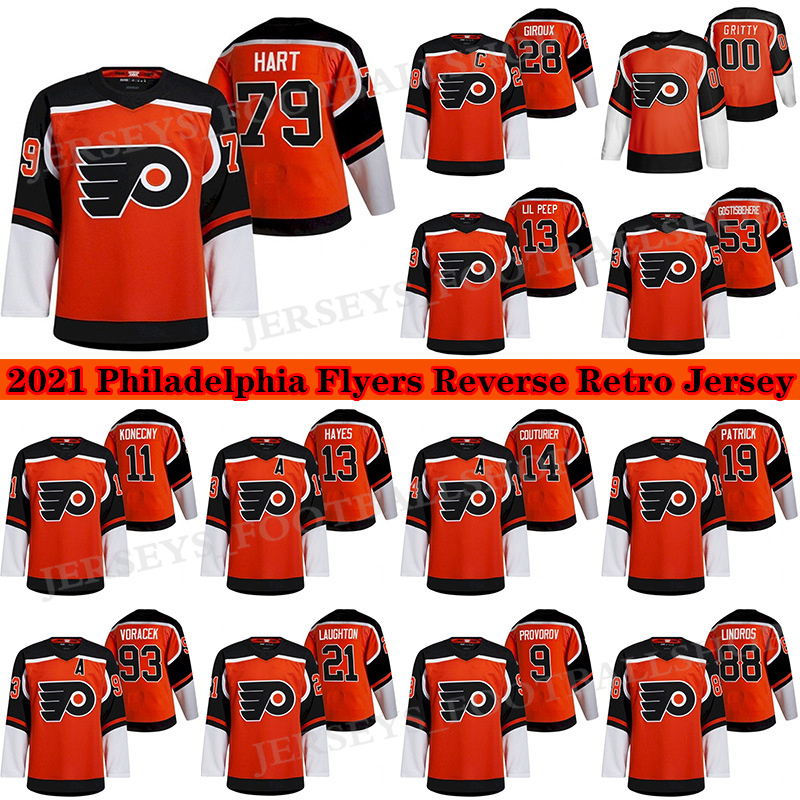 

Philadelphia Flyers Jersey 2021 Reverse Retro 28 Claude Giroux 79 Carter Hart 53 Shayne Gostisbehere 93 Jakub Voracek 13 Kevin Hayes hockey Jerseys, Orange retro