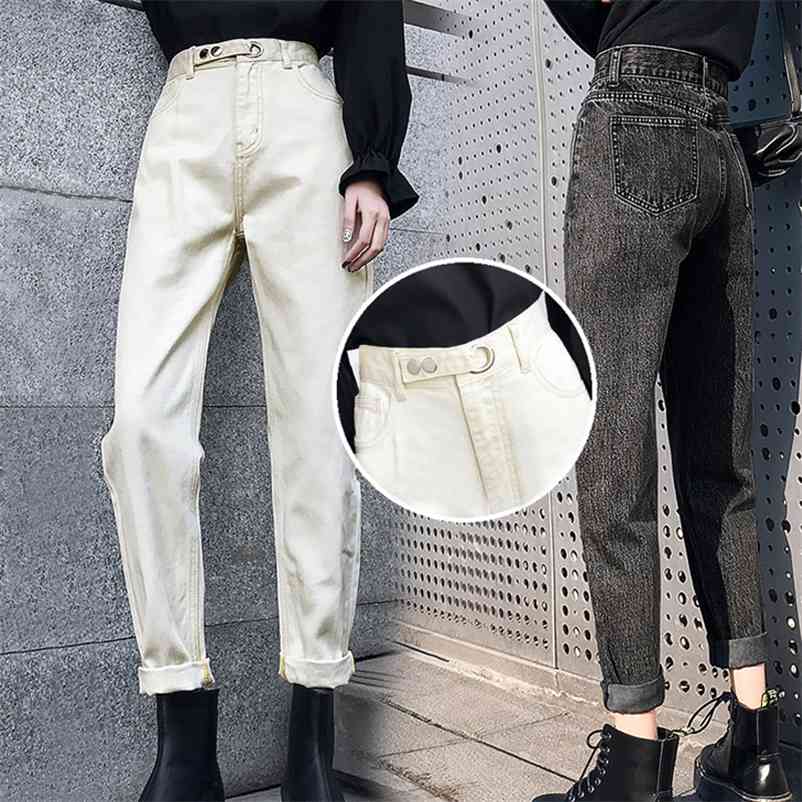 

Spring Woman solid Jeans Casual Loose Autumn High Waist denim Pants Vintage Radish Female 210519, Black