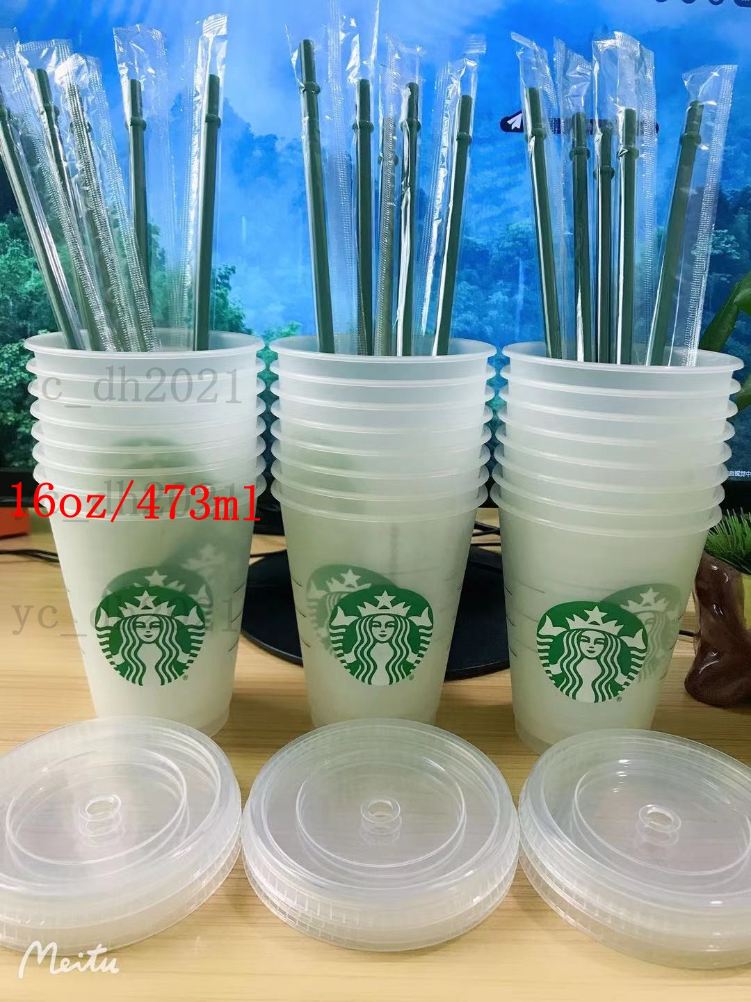 

High Quality Starbucks Mugs 16oz/473ml Transparent Plastic Cup Juice That Do Not Change Color Reusable Beverage With Lids Straws Coffe Cups